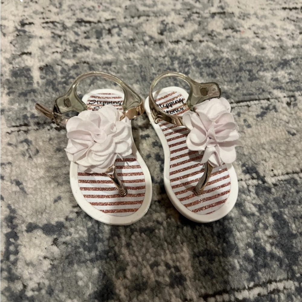 Charming Striped Baby Sandals with Floral Accent